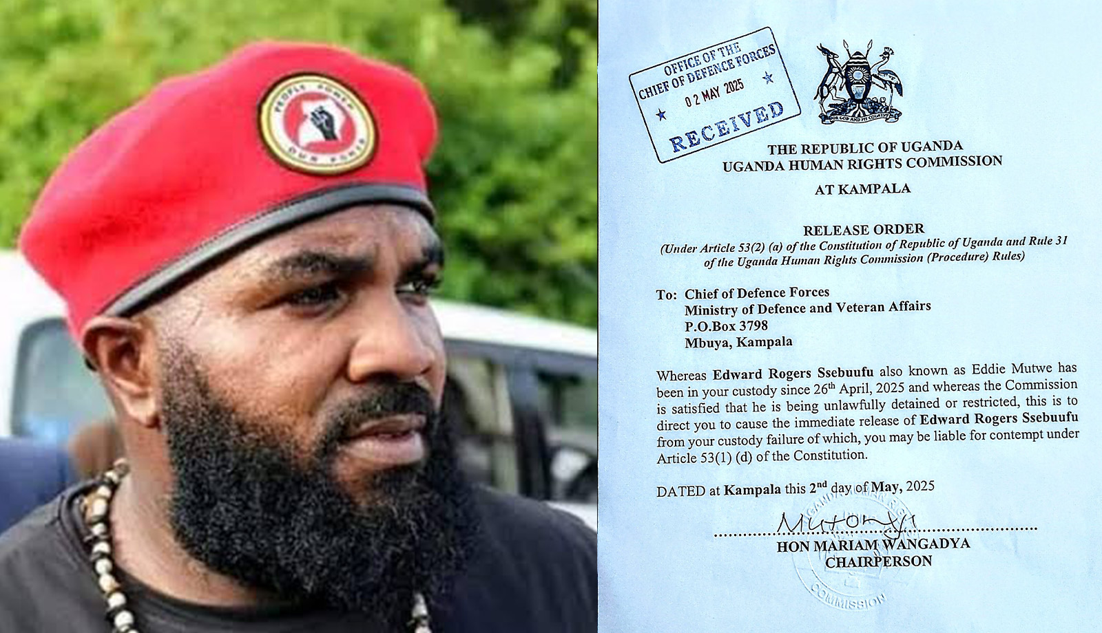 UHRC Orders Immediate Release Of Eddie Mutwe From Military Custody