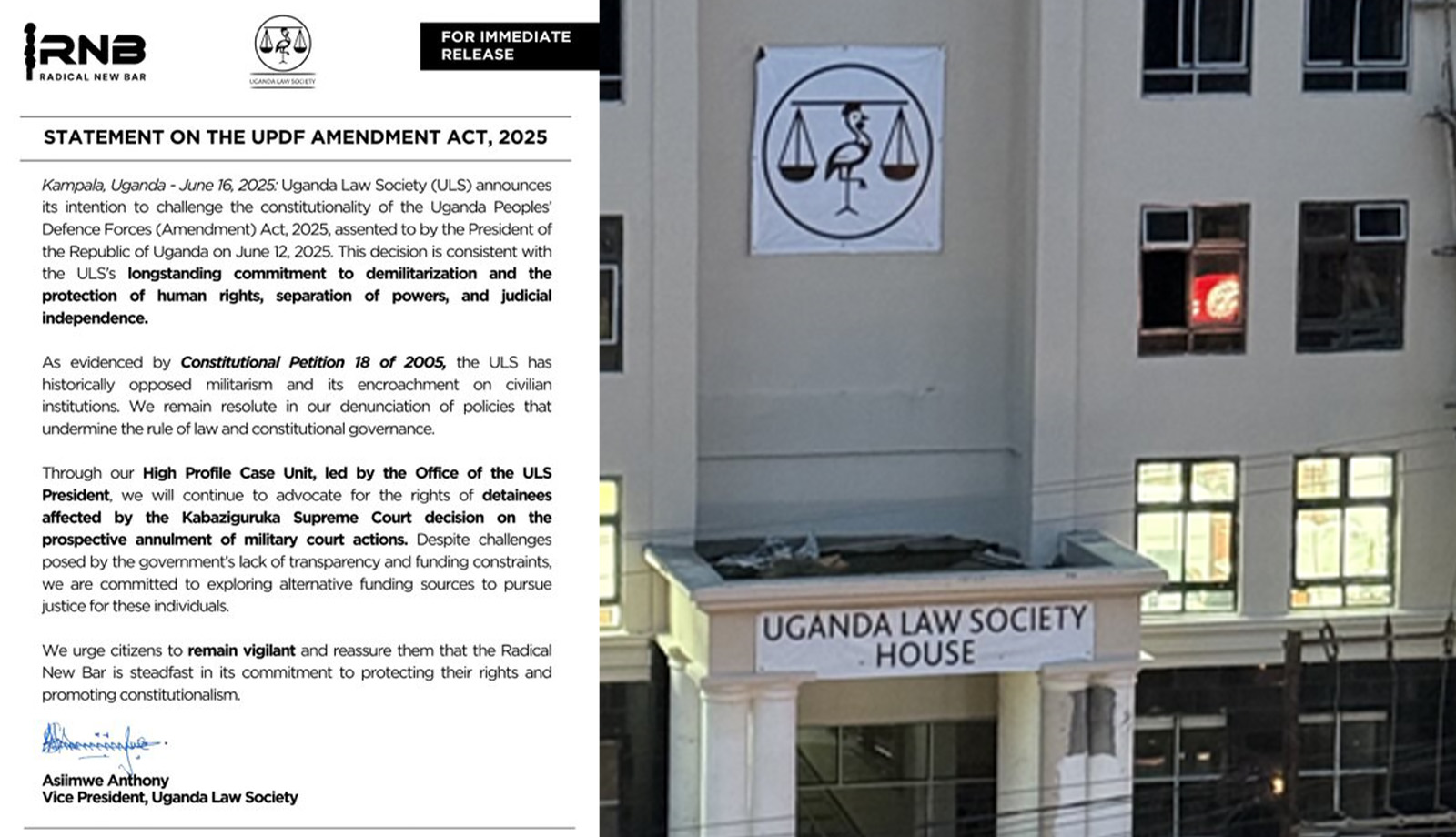 Uganda Law Society Vows Court Action Against UPDF Amendment Act